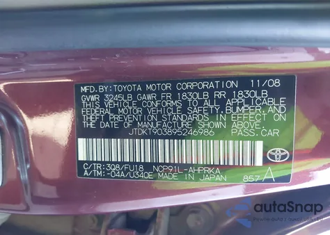 2009 Toyota Yaris from USA, damaged, VIN JTDKT903895246986